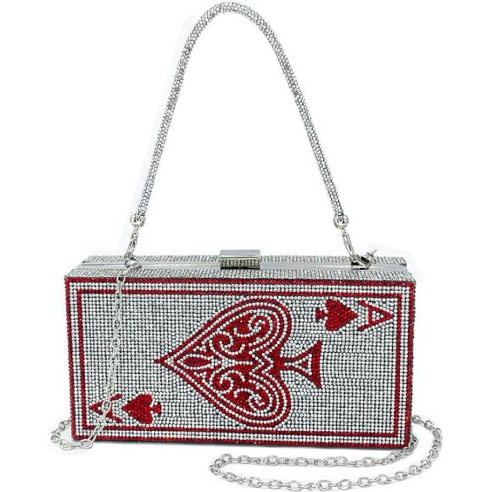 Diamond Sliver Crystal Evening Bag Rhinestone Bling Money Purses Poker Card